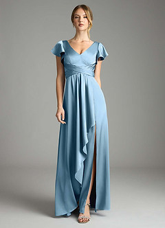 Azazie Omari Bridesmaid Dresses Steel Blue A-Line Stretch Satin Dress image3