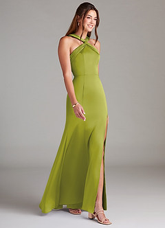 Azazie Rue Abiti da Damigella Abito Sirena in Raso Elasticizzato Plissettato Citronella image4