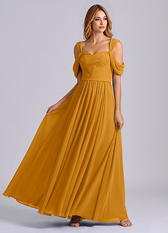 Azazie Koa Final Sale Butterscotch A-Line Off the Shoulder Chiffon Dress image5