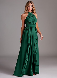 Azazie Avary Bridesmaid Dresses Emerald A-Line Pleated Chiffon Dress image5