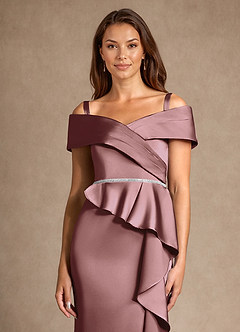 Azazie Dareia Mother of the Bride Dresses Vintage Mauve Mermaid Off the Shoulder Stretch Satin Dress image8