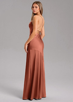 Azazie Grata Bridesmaid Dresses Clay Sheath Side Slit Stretch Satin Dress image7