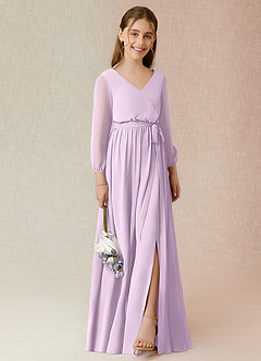 Azazie Angelica Junior Frosted Lilac A-Line Pleated Chiffon Dress image4