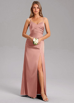 Azazie Azuree Robes de demoiselle d'honneur Robe Trapèze en Satin extensible Plissée Rosette image3