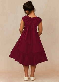 Azazie Lee Flower Girl Dresses Burgundy A-Line Bow Stretch Satin Dress image5