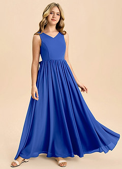Azazie Hathaway Junior Royal Blue A-Line Bow Chiffon Dress image2