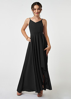 Azazie Collette Junior A-Linie Gestreift Chiffon Kleid Schwarz image1