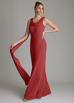 Azazie Jaya Brautjungfernkleider Etui Plissee Chiffon Kleid Rost image1