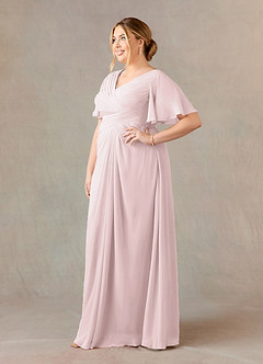 Azazie Morning Glory Mother of the Bride Dresses Blushing Pink A-Line V-Neck Ruched Chiffon Dress image7