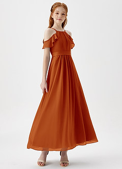 Azazie Chaya Junior Paprika A-Line Off the Shoulder Chiffon Dress image6