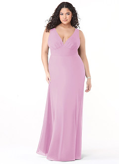 Azazie Christiana Bridesmaid Dresses Candy Pink A-Line V-Neck Pleated Chiffon Dress image9