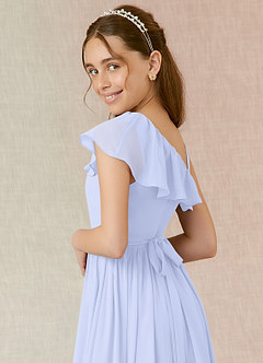 Azazie Mango Junior Vestido de Lavanda de Gasa de Corte En A con Volante image5
