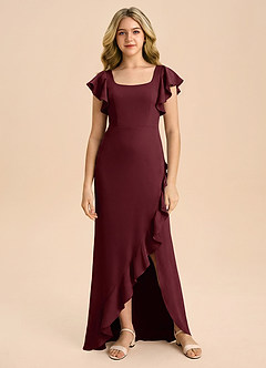 Azazie Demi Junior Cabernet Mermaid Bow Stretch Satin Dress image6
