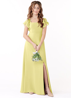 Azazie Bondi Junior Lemon Sorbet A-Line Bow Chiffon Dress image1