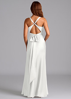 Azazie Hati Jurken voor bruidsmeisjes Jurk van Stretch Satijn met Zeemeermin Wit image7