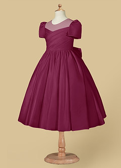 Azazie Anirra Flower Girl Dresses Mulberry Ball-Gown Pleated Matte Satin Dress image7