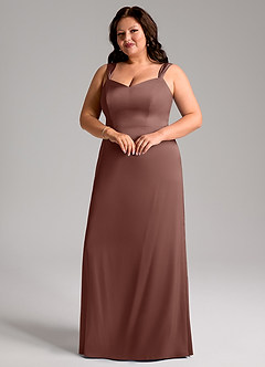Azazie Denice Robes de demoiselle d'honneur Robe Fourreau en Satin extensible Plissée Expresso image6