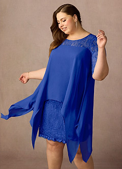Azazie Flo Mother of the Bride Dresses Royal Blue A-Line Lace Chiffon Dress image12