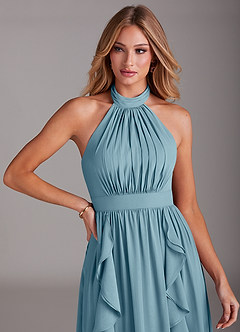 Azazie Avary Abiti da Damigella Abito A-Line in Chiffon Plissettato Blu Lunatico image6