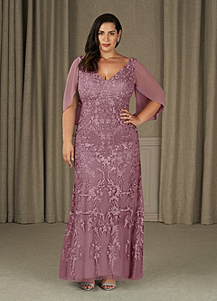 Azazie Ferris Mother of the Bride Dresses Vintage Mauve Sheath V-Neck Chiffon Dress image6