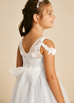 Azazie Sunnie Blumenmädchenkleider A-Linie Spitze Tüll Kleid Elfenbein image1