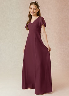 Azazie Induh Junior Cabernet A-Line Ruched Chiffon Dress image3