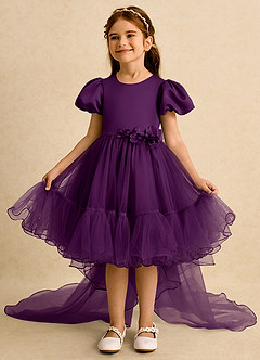 Azazie Cocoa vestidos de niña de las flores Vestido de Uva de Tul de Princesa con Plisado image3