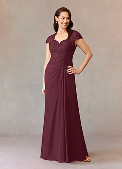 Azazie Junie Mother of the Bride Dresses Cabernet A-Line Lace Chiffon Dress image1