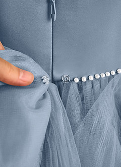 Azazie Tinie Flower Girl Dresses Dusty Blue Ball-Gown Bow Tulle Dress image8