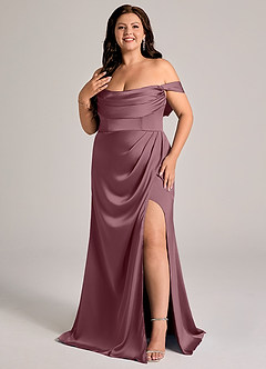 Azazie Johana Brautjungfernkleider Wandelbar Meerjungfrau-Linie Schulterfrei Stretch-Satin Kleid Amethyst image5