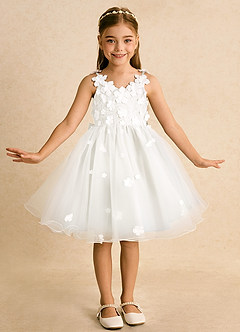 Azazie Junebug vestidos de niña de las flores Vestido de Marfil de Tul de Princesa con Encaje image3
