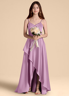 Azazie Prisha Junior Linia A Pofałdowany Satyna elastyczna Długość podłogi Młodsza druhna Sukienka image6