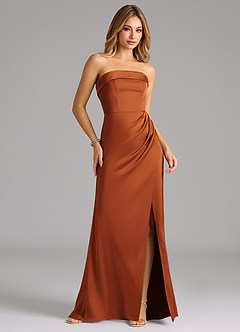 Azazie Aretha Bridesmaid Dresses Cinnamon A-Line Strapless Stretch Satin Convertible Dress image4