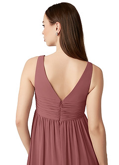 Azazie Yetta Maternity Bridesmaid Dresses A-Line V-Neck Gathered Chiffon Floor-Length Dress image3