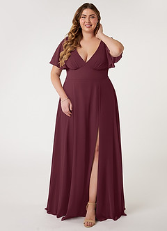 Azazie Kimber Jurken voor bruidsmeisjes Jurk van Chiffon met A-Lijn Flounce mouwen Cabernet image6