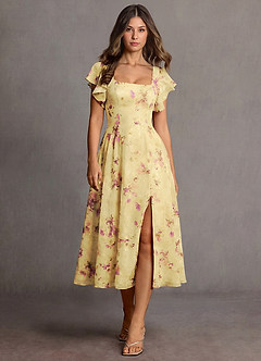 Halle Light Yellow Midi Dress image1