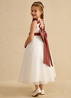 Azazie Lilli Flower Girl Dresses Ivory Auburn A-Line Bow Tulle Dress image3