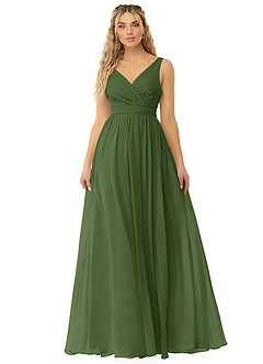 Azazie Kora Brautjungfernkleider A-Linie Plissee Chiffon Kleid Olivgrün image1