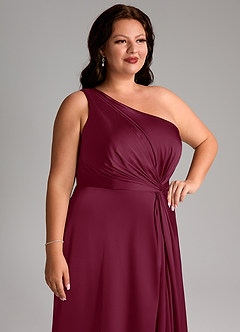 Azazie Brooke Vestidos de damas de honor Vestido de Mora de Satén Elástico de Corte en A con Hombro unilateral image13