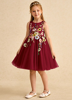 Azazie Prima Flower Girl Dresses Burgundy A-Line Bow Tulle Dress image5
