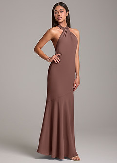 Azazie Lorena Bridesmaid Dresses Espresso Mermaid Pleated Chiffon Dress image5