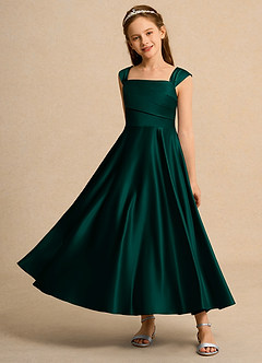 Azazie Bundle Girls Formal Abiti da Ragazza di Fiori Abito A-Line in Raso Opaco Plissettato Pino image6