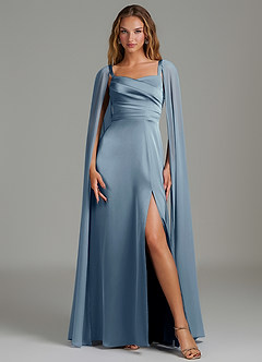 Azazie Niveah Bridesmaid Dresses Dusty Blue A-Line Strapless Stretch Satin Convertible Dress image3