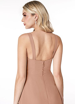 Azazie Jay Bridesmaid Dresses Champagne Rose A-Line Square Neckline Side Slit Chiffon Dress image6