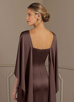 Azazie Eli Mother of the Bride Dresses Ganache Sheath Boatneck Stretch Satin Dress image12
