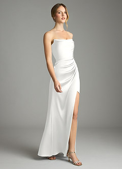 Azazie Leonis Brautjungfernkleider Wandelbar Meerjungfrau-Linie Plissee Stretch-Satin Kleid Weiß image6