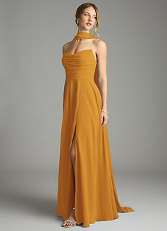 Azazie Ayla Abiti da Damigella Abito A-Line in Chiffon Scollo a Cuore Caramello image8