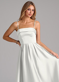 Azazie Lucienne Brudtärnklänningar Klä av A-Linje i Stretch Satin Axelbandslös Vit Konvertibel image2