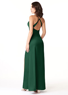 Geanna Smaragdgrün Etuikleid aus plissiertem Stretch-Satin mit V-Ausschnitt image4