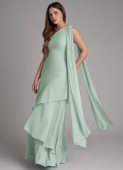 Azazie Monique Robes de demoiselle d'honneur Robe Trapèze en Mousseline de soie Asymétrique Agave image4